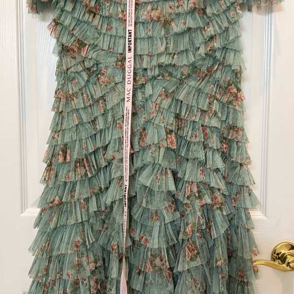 NWT Mac Duggal 8014 Green Ruffle Tiered Short Sleeve A Line Dress Size 6 - Picture 9 of 15